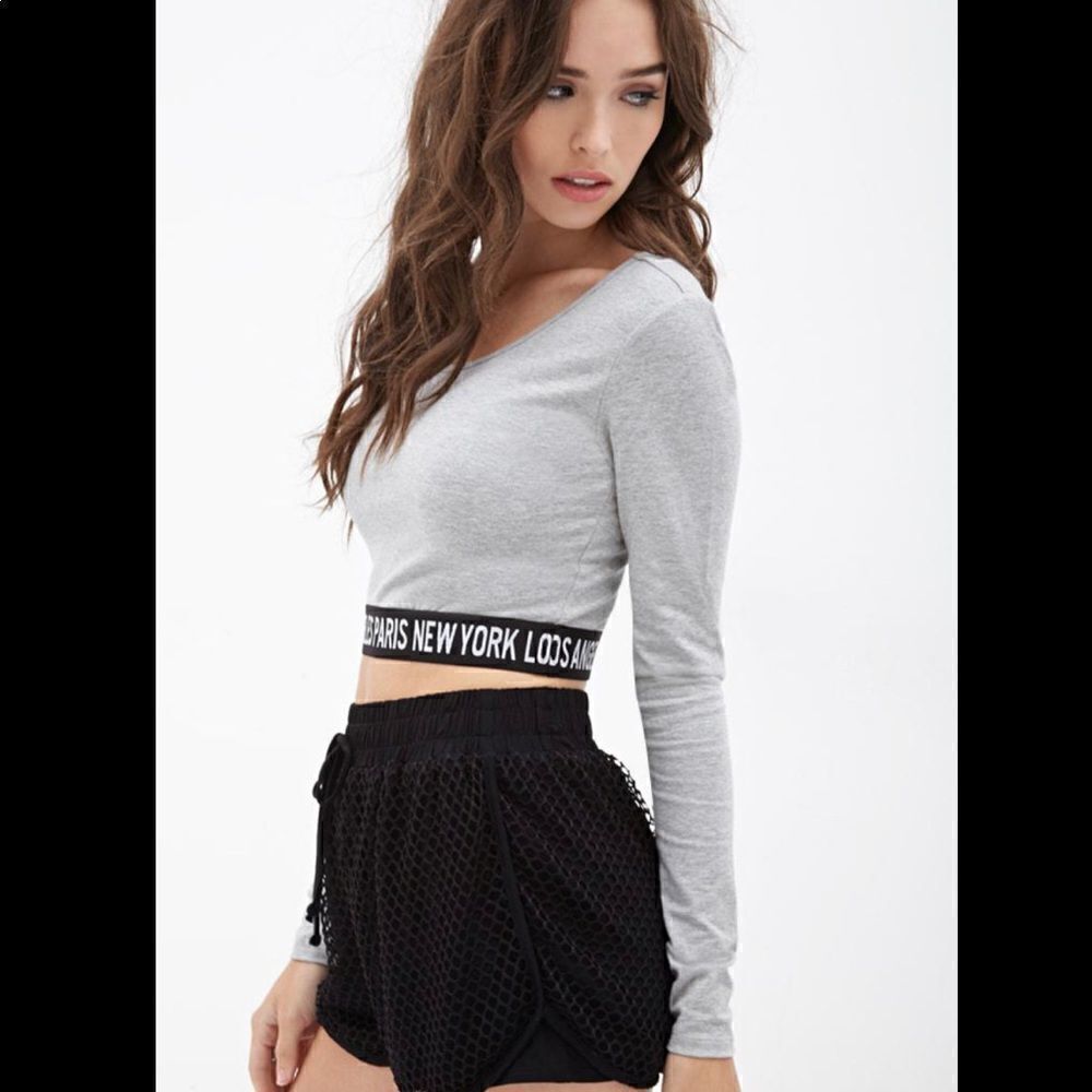 2/$30 Forever 21 City Print Long Sleeved Crop Top